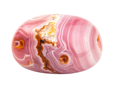 Oval pink gemstone with intricate patterns