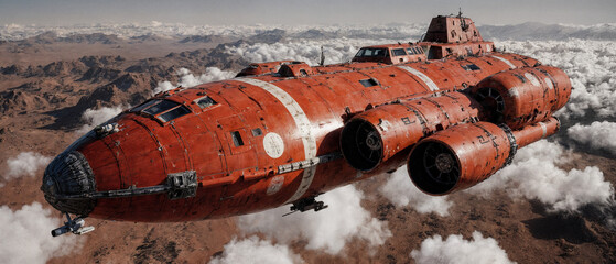 Futuristic Cargo Ship in Flight