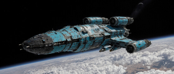 Futuristic Cargo Ship in Flight