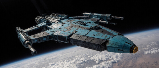 Futuristic Cargo Ship in Flight