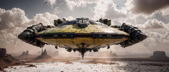 Futuristic Cargo Ship in Flight