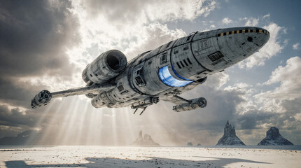 Futuristic Cargo Ship in Flight