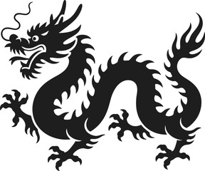 Detailed black dragon illustration with swirling design on transparent background silhouette