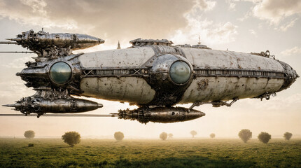 Futuristic Cargo Ship in Flight