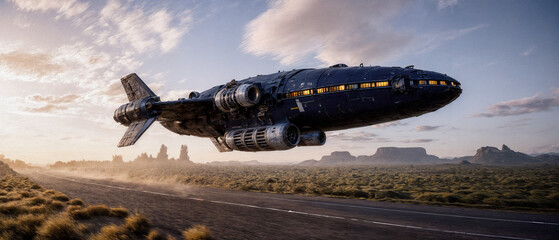 Futuristic Cargo Ship in Flight