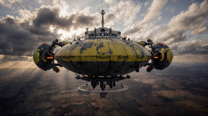 Futuristic Cargo Ship in Flight