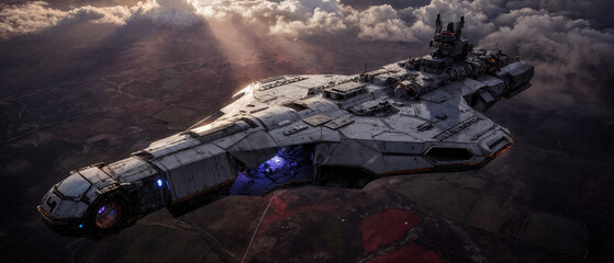 Futuristic Cargo Ship in Flight