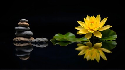 Zen still life of lotus and rocks