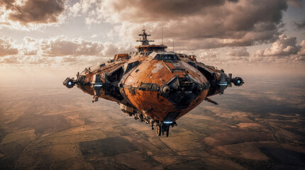 Futuristic Cargo Ship in Flight