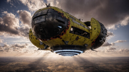 Futuristic Cargo Ship in Flight