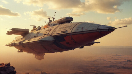 Futuristic Cargo Ship in Flight
