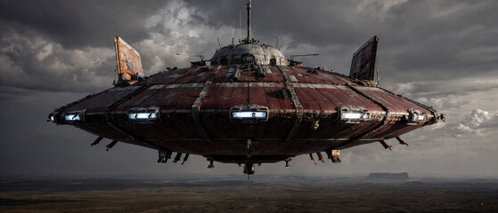 Futuristic Cargo Ship in Flight