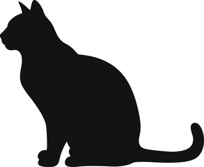 Black cat sitting in profile a striking image on transparent background silhouette