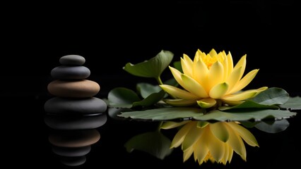 Zen still life of lotus and rocks