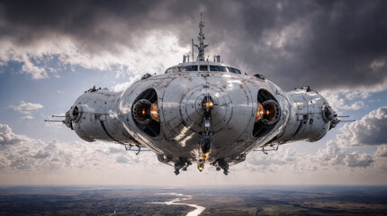 Futuristic Cargo Ship in Flight