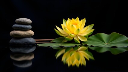 Zen still life of lotus and rocks