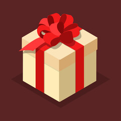 Gift Box Tied with a Red Bow Isometric Vector Illustration of a Present