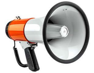 Orange and white megaphone, side view