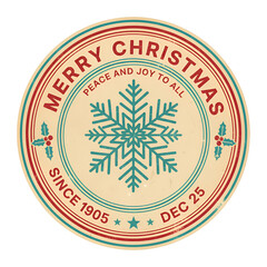 Classic Christmas Round Label Featuring Snowflake and Merry Christmas Message
