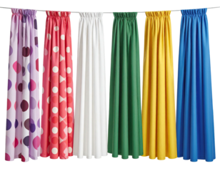 Colorful curtains in a variety of patterns