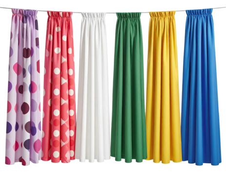 Colorful curtains in a variety of patterns
