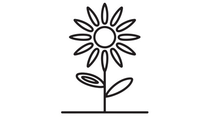 Simple line drawing of a single blooming sunflower on a white background