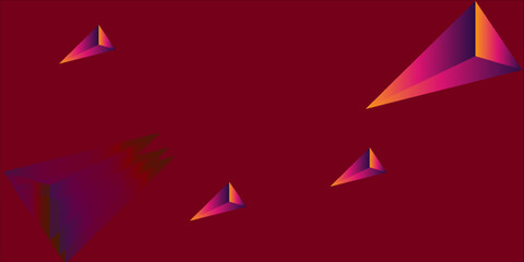 a futuristic abstract composition with glowing 3D neon pyramids floating in a red-to-purple gradient space. Each element creates a sense of depth, energy, and modern digital dimension. 