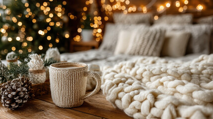 Cozy corner with Christmas decorations and soft lights, perfect for lonely people during the holiday season