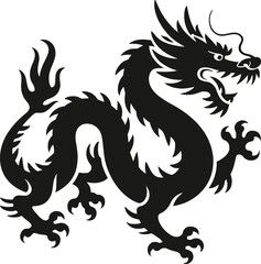 Detailed black dragon illustration with intricate scales on transparent background silhouette
