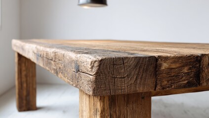 Close-up rustic wooden table corner