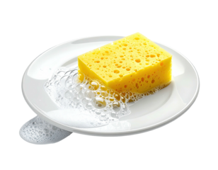 Yellow sponge on a white plate