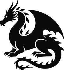 Black dragon design with curved wings and sharp claws on transparent background silhouette