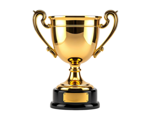 Gold trophy against black background