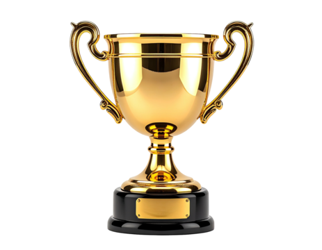 Gold trophy against black background