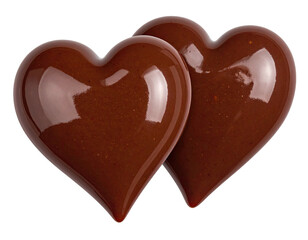 Two glossy dark chocolate hearts
