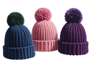 Three ribbed knit winter hats in various shades