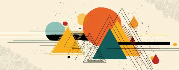 Abstract geometric shapes in warm colors on a cream background