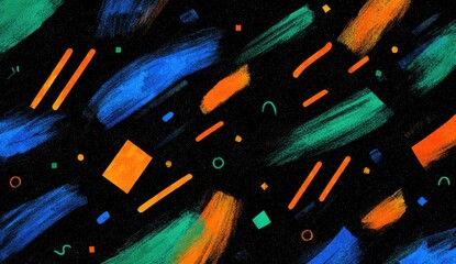 Abstract paint strokes and shapes on a black background