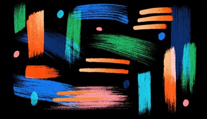 Abstract brushstrokes in vibrant colors on black background