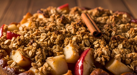 Delectable Apple Crisp Baked To Perfection with Aromatic Cinnamon Sticks