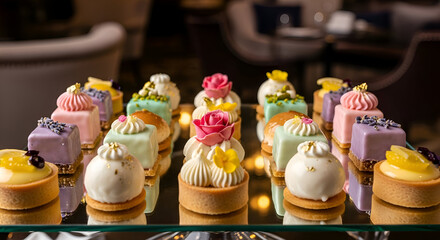 Delectable Assortment Of Miniature Pastries Displayed Elegantly For Culinary Delight