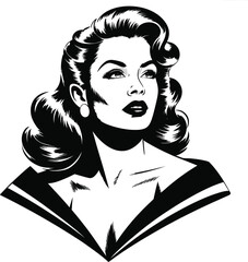 Vintage style woman portrait with elegant hair a beautiful silhouette on transparent background