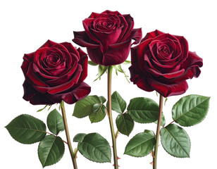 Fototapeta premium Three deep crimson roses on black background