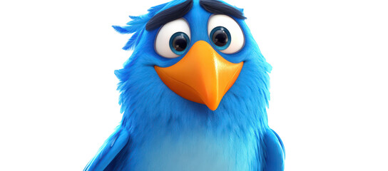 Fototapeta premium Closeup of a charming blue bird character with a bright orange beak, isolated on transparent background, showcasing its fluffy feathers and endearing expression