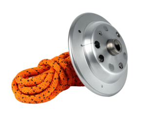 Metal pulley with orange rope