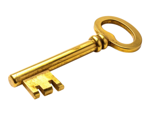 Golden antique key on black background