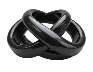 Intertwined, glossy black rings