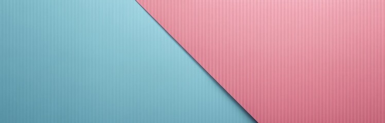 Two color abstract background divided diagonally. Blue and pink pastel sections with vertical lines create clean design space. Minimalist flat graphic with simple shapes.