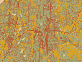 Decorative flat city map of Auburn, Washington using earthy sage background with rust roadways and ochre details.