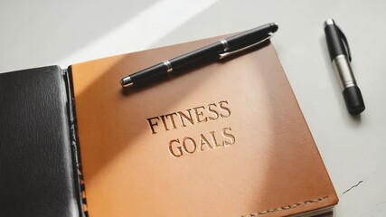 Notebook with fitness goals.